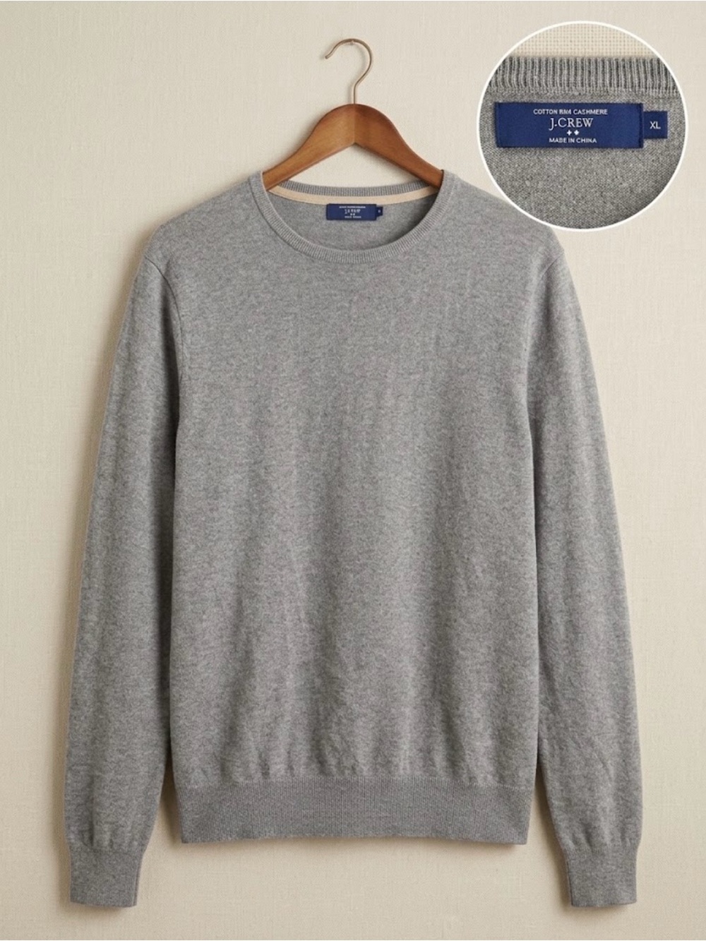 J.Crew Mens Heather Grey Cotton-Cashmere Crewneck Sweater XL